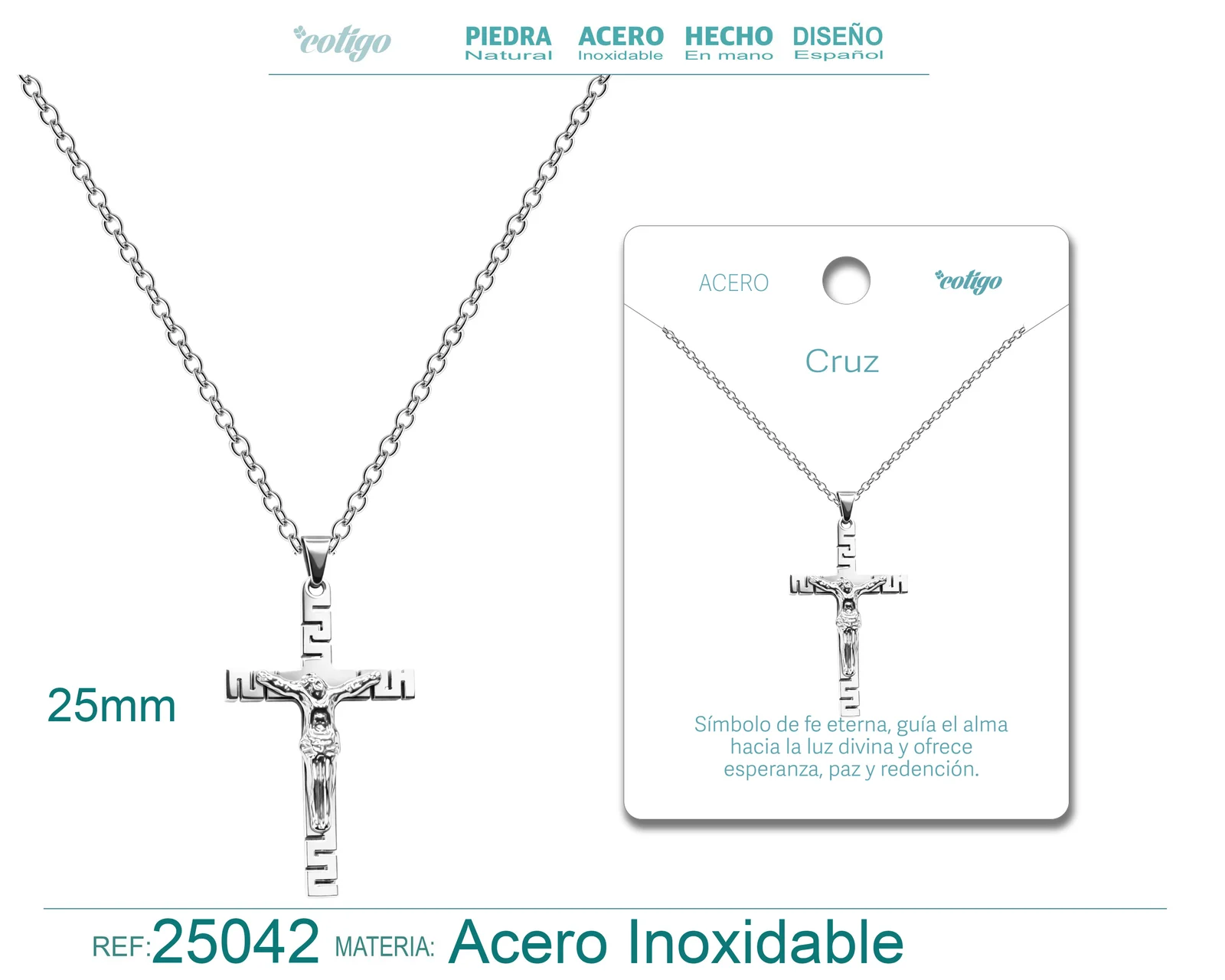 COLGANTE CRUZ LATINA ACERO COLOR PLATEADO