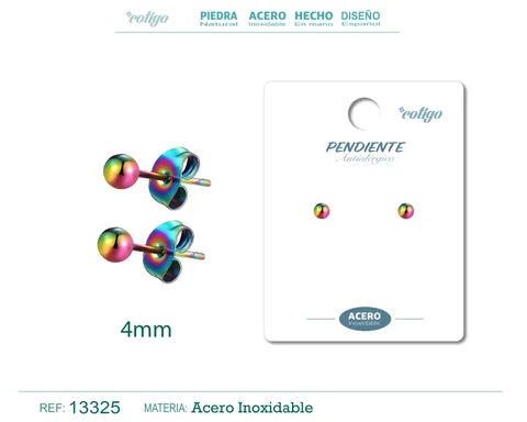 PENDIENTE BOLA 4MM ACERO MULTICOLOR