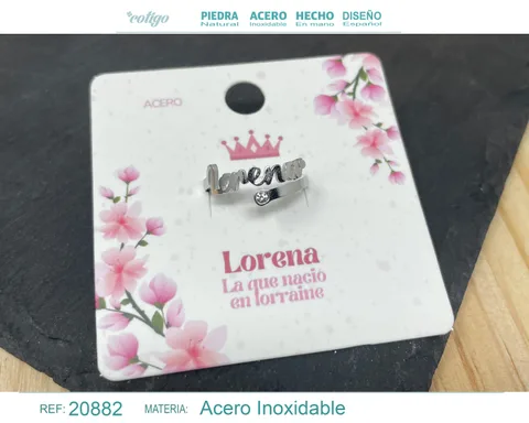ANILLO NOMBRE LORENA ACERO COLOR PLATEADO