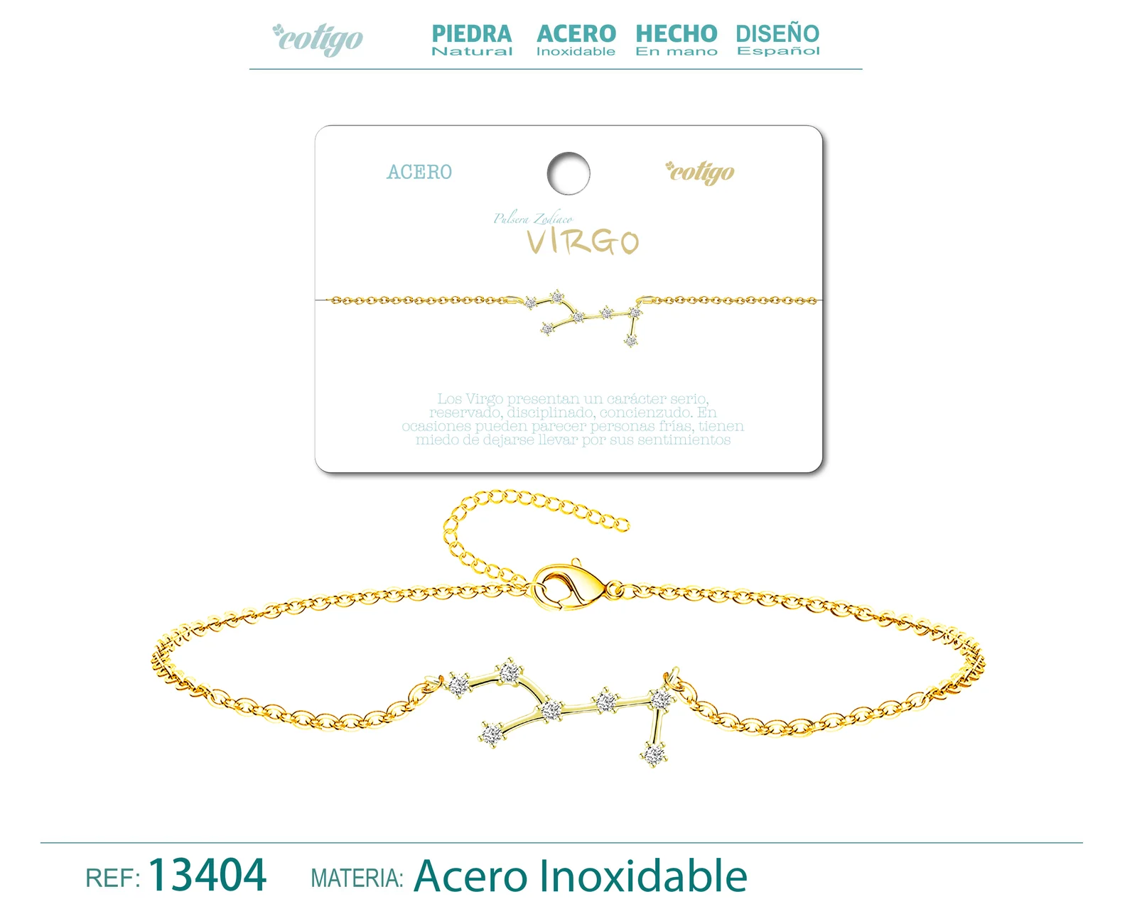 PULSERA MAPA ESTELAR DEL ZODIACO VIRGO DORADO CON STRAS