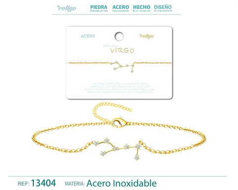 PULSERA MAPA ESTELAR DEL ZODIACO VIRGO DORADO CON STRAS
