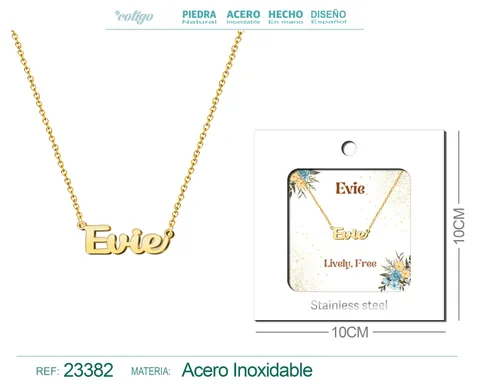 COLLAR NOMBRE INGLES EVIE ACERO CON SOBRE