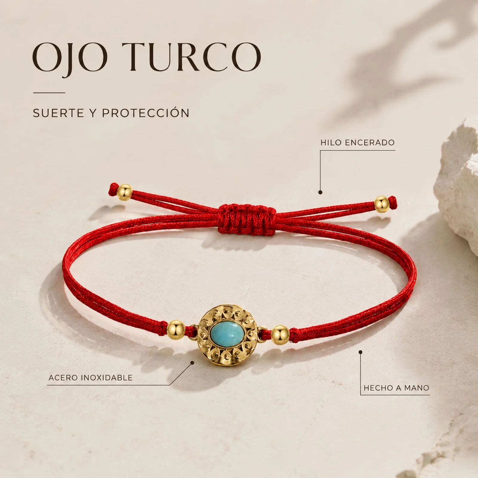 Pulsera Hilo encerado Rojo CON OJO TURCO Dorado