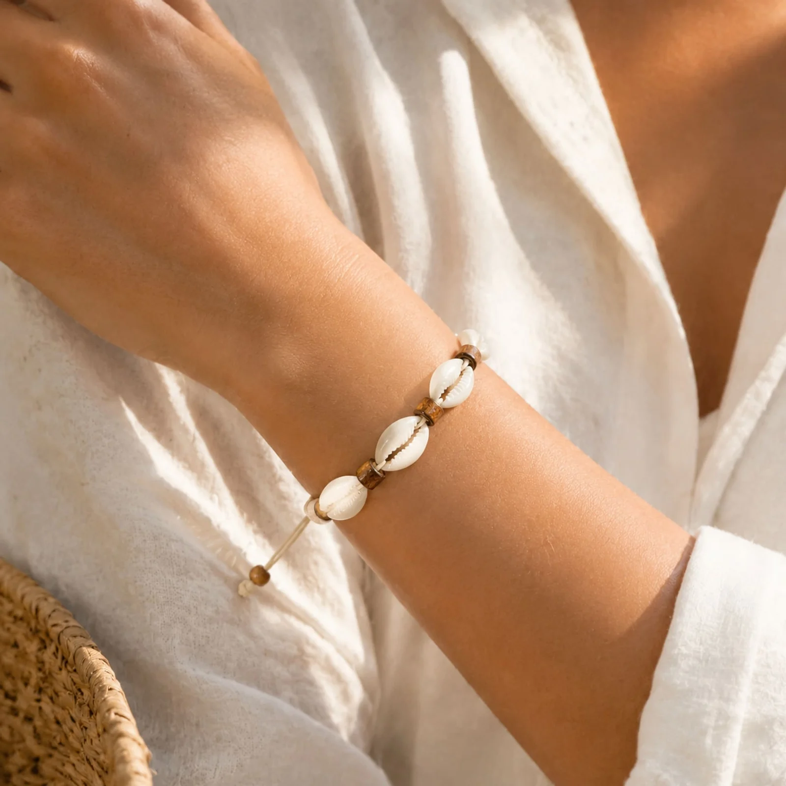PULSERA HILO ENCERADO DE CONCHA