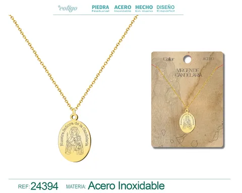 COLLAR VIRGEN DE CANDELARIA ACERO COLOR DORADO