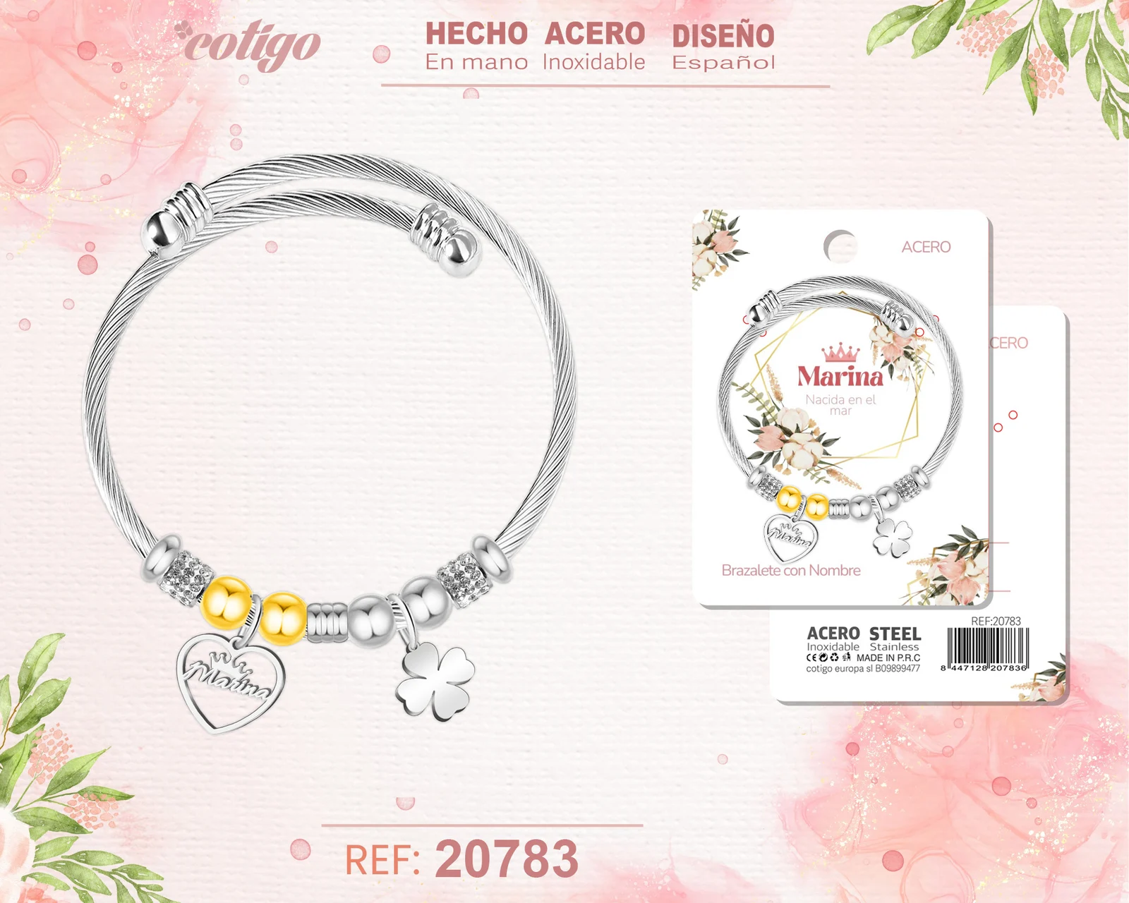 BRAZALERTE ACERO CON NOMBRE:MARINA