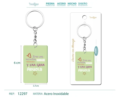 LLAVERO MENSAJE COLORES CON ACCESORIO ACERO