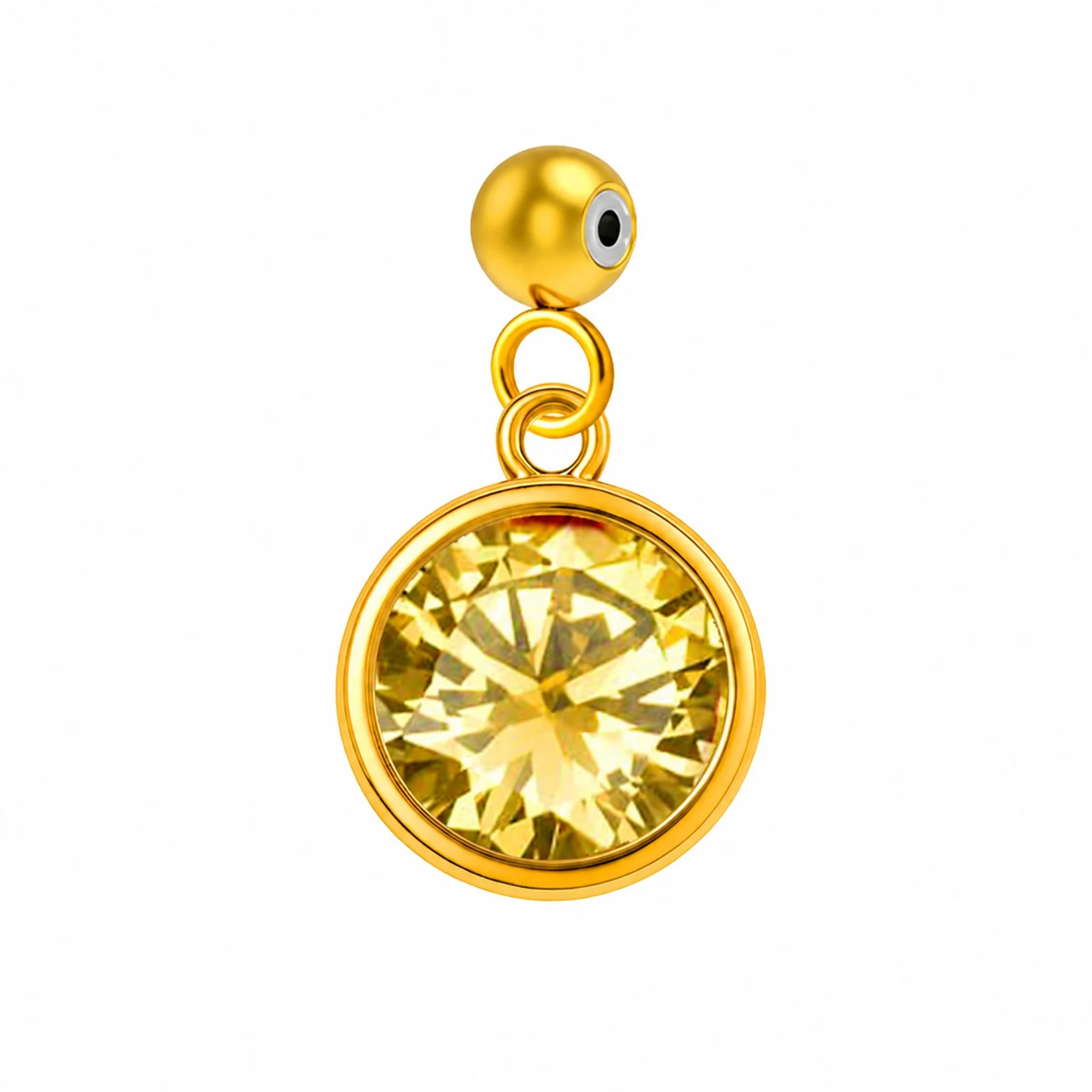 CHARM ACERO DORADO CON PIEDRA NACIMIENTO DE NOVIEMBRE-CON BOLA DE GOMA