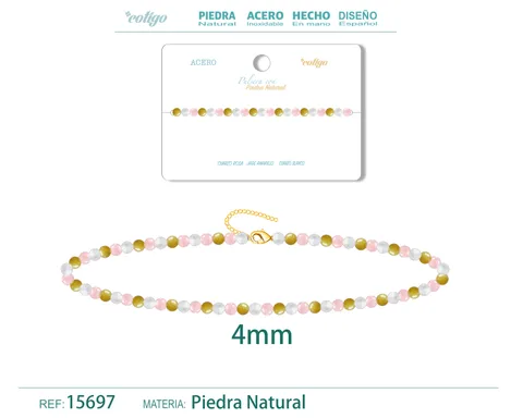 PULSERA JADE AMARILLO+CUARZO ROSA+CUARZO BLANCO 4MM