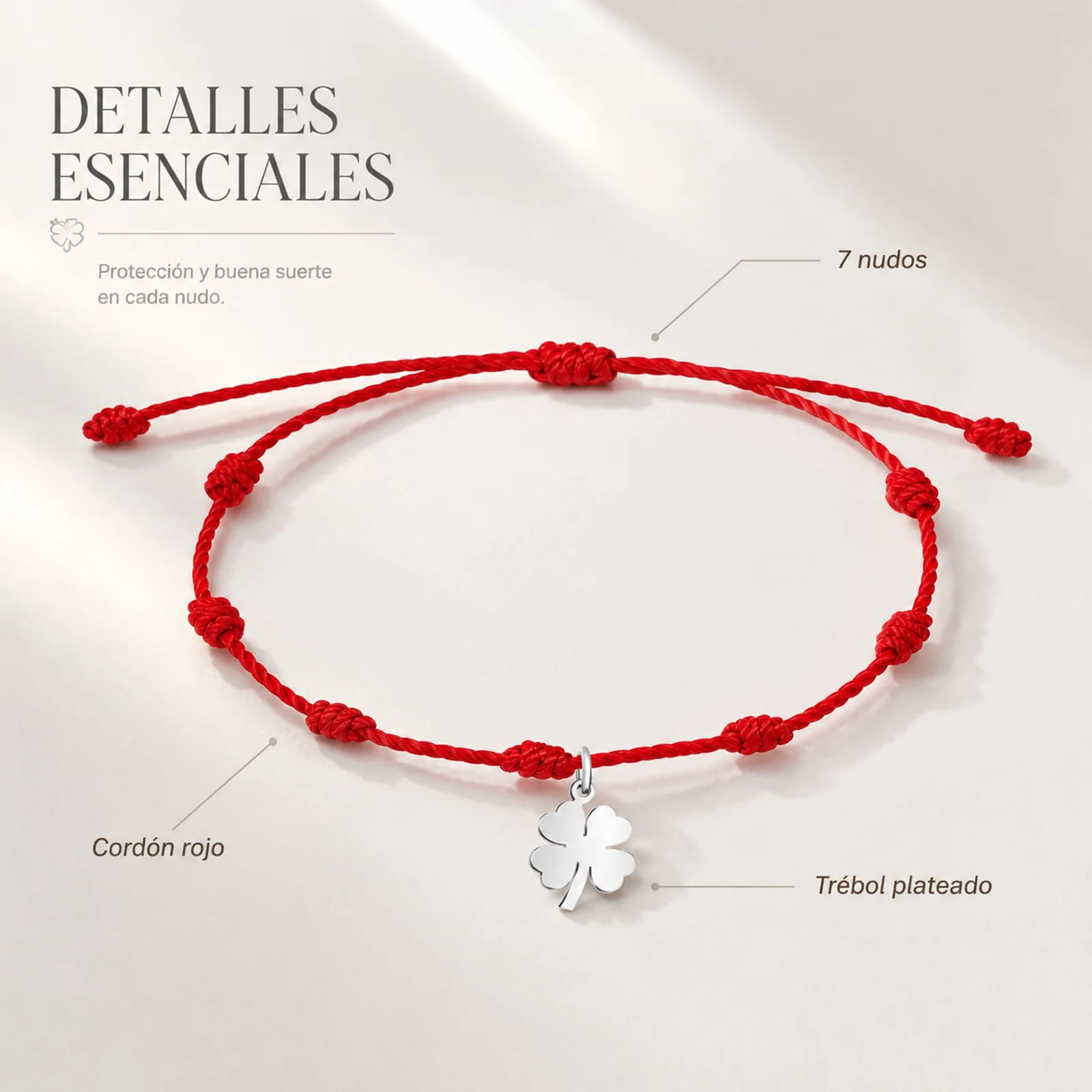 PULSERA 7 NUDOS CON TRÉBOL DE LA SUERTE ACERO PLATEADO