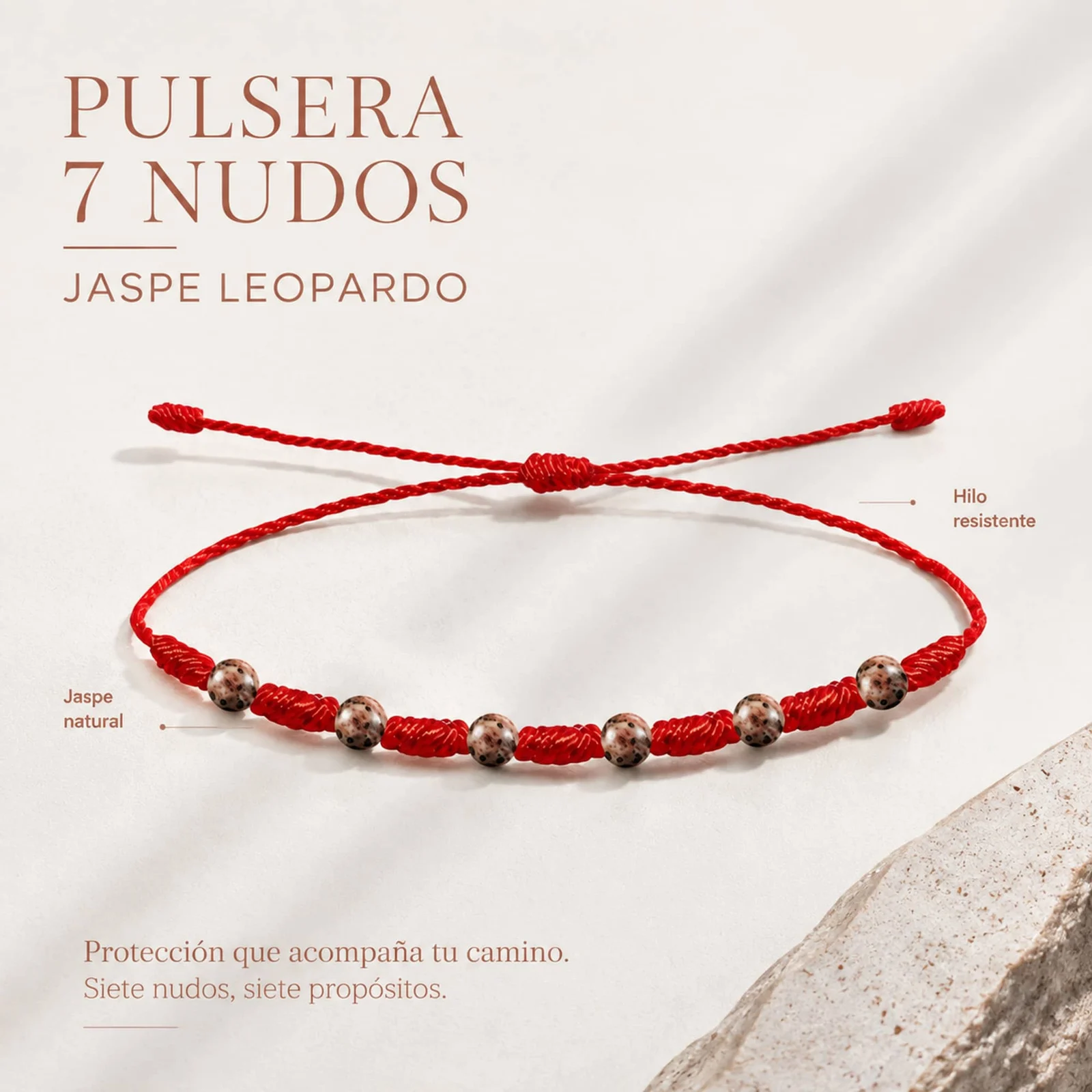 PULSERA 7 NUDOS CON  JASPE LEOPARDO 4MM
