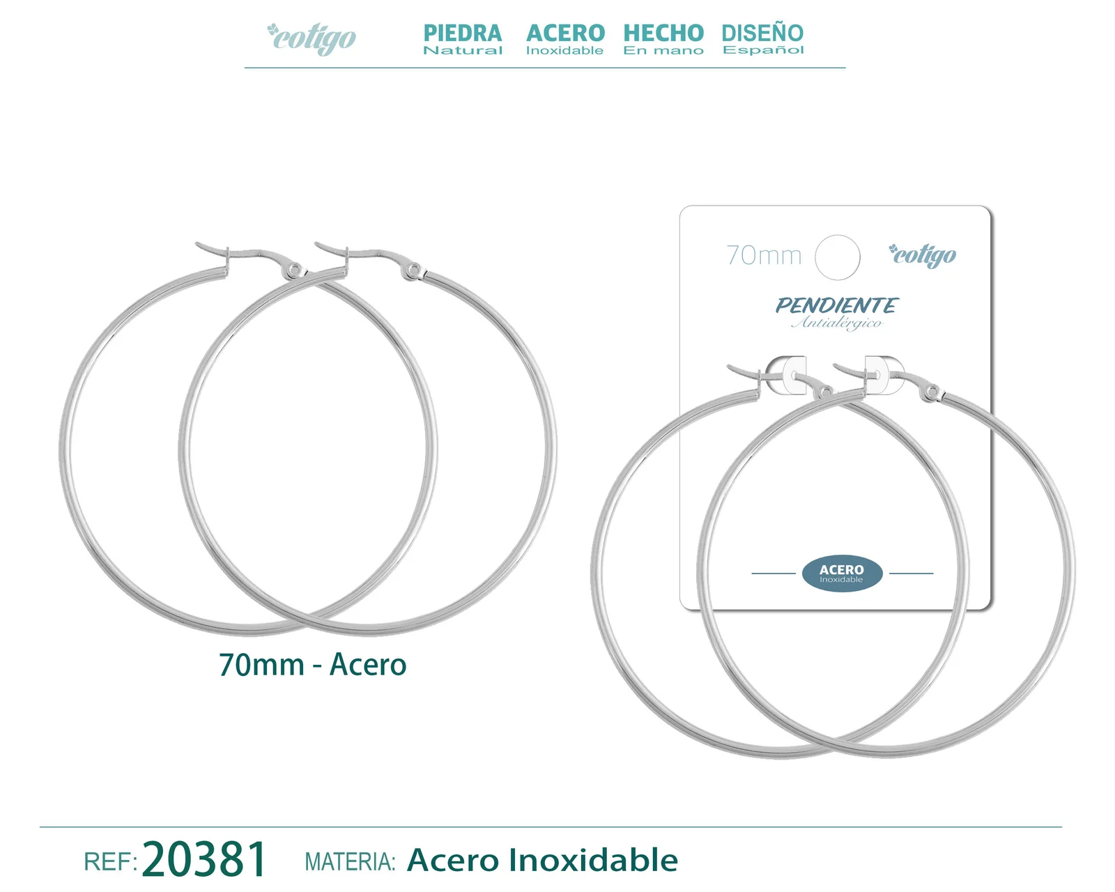 PENDIENTE ARO ACERO-70MM PLATEADO