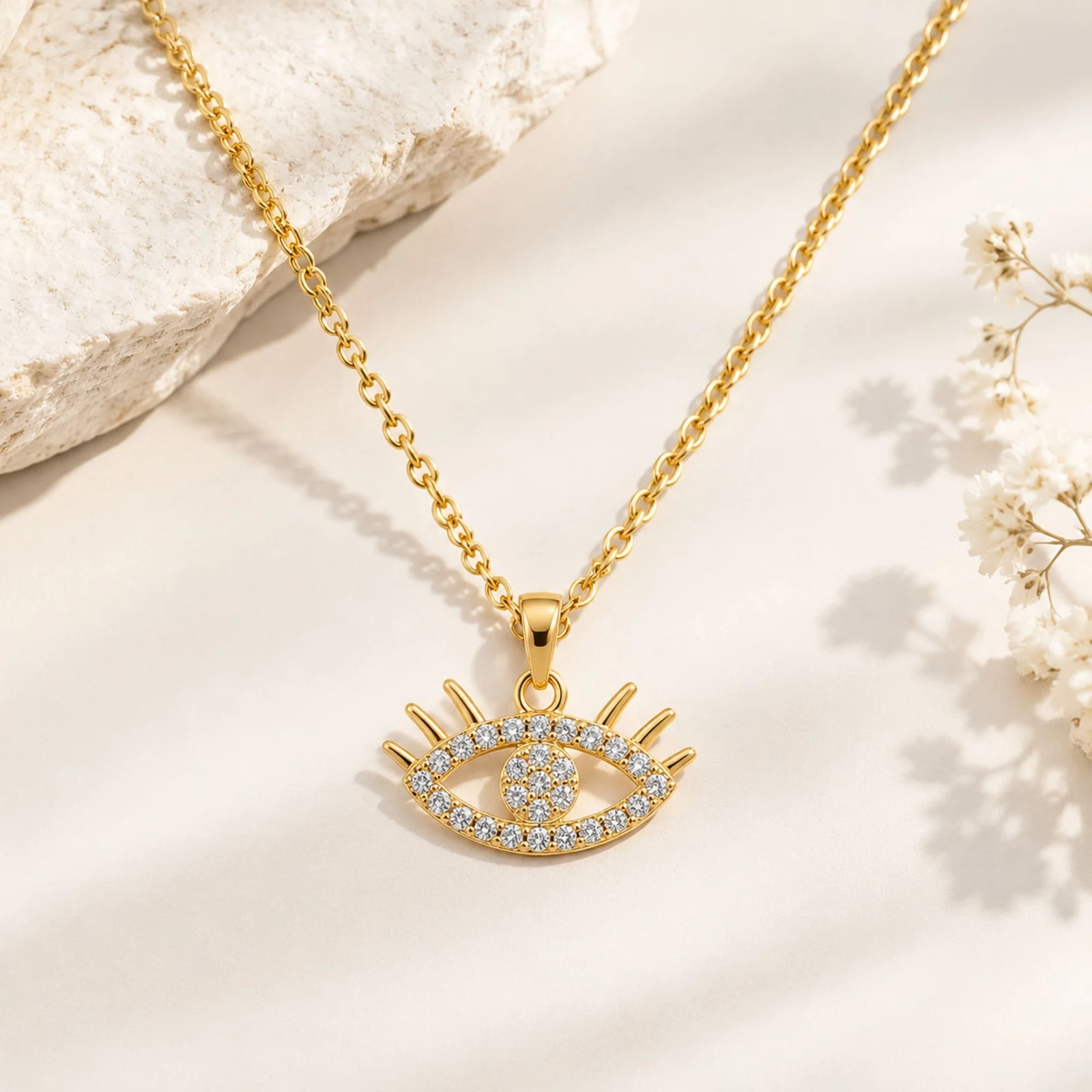 Colgangte Cobre con Circonita Colar Dorado y Cadena Acero