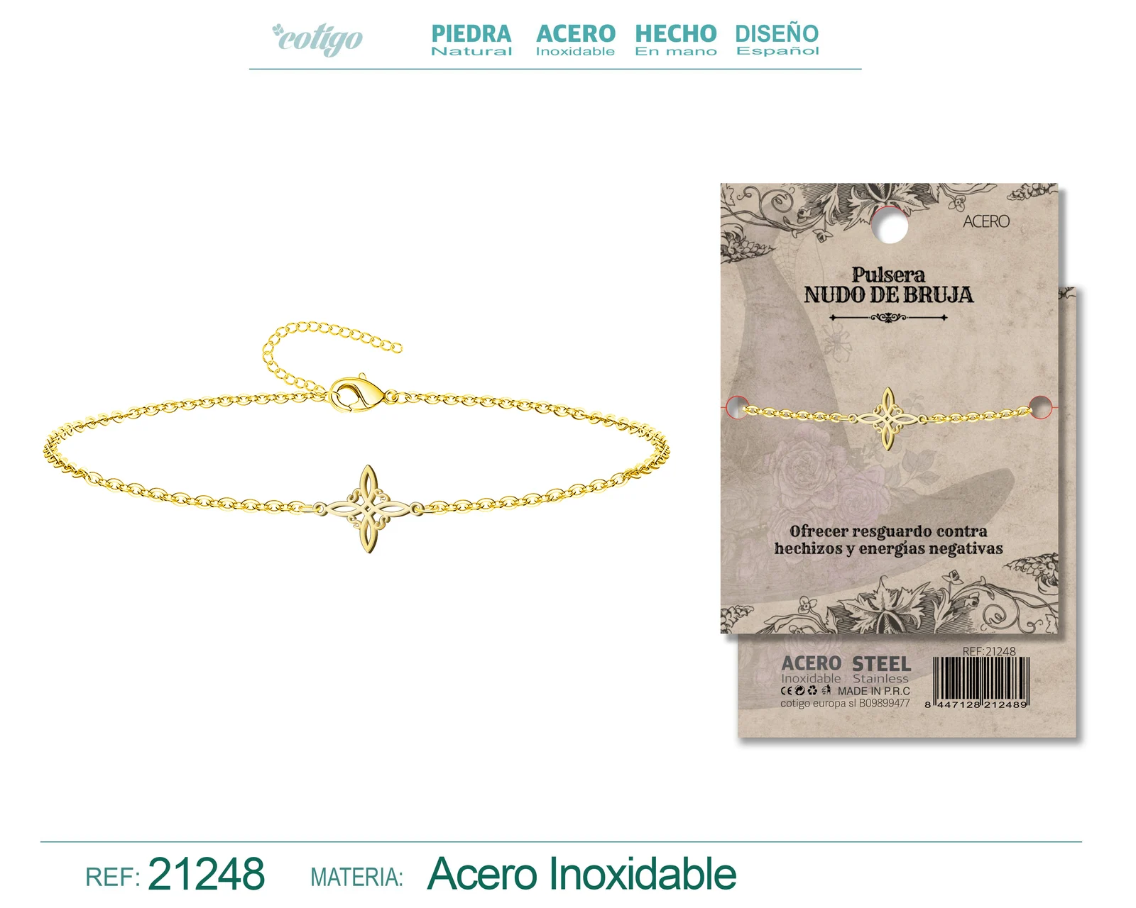 PULSERA NUDO BRUJA ACERO DORADO