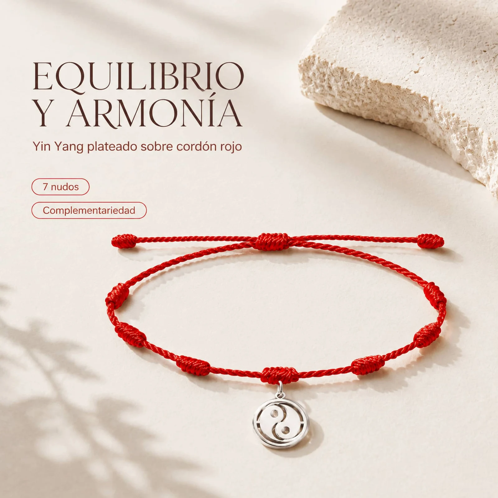 PULSERA 7 NUDOS CON YINYANG COLOR PLATEADO