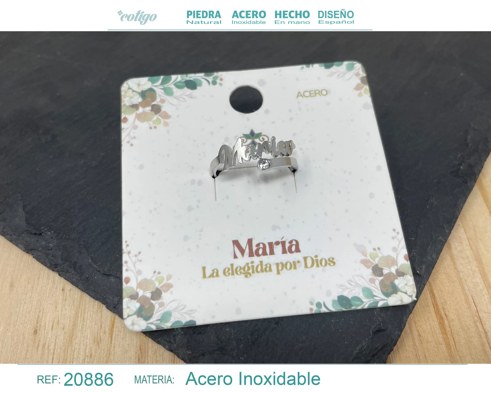 ANILLO NOMBRE MARÍA ACERO COLOR PLATEADO