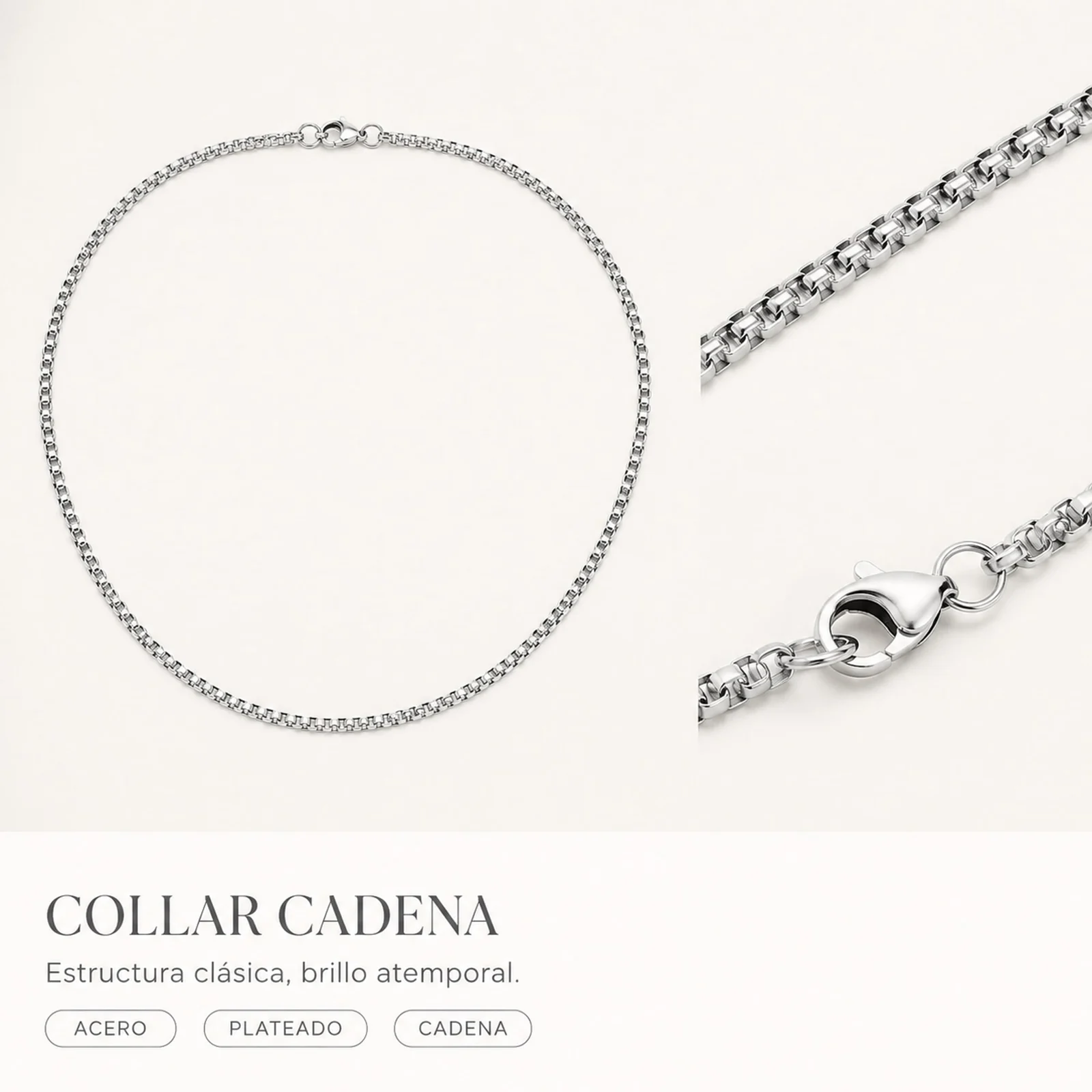 COLLAR DE CADENA ACERO PLATEADO