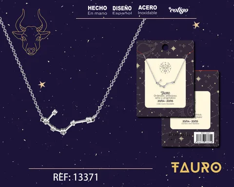 COLLAR MAPA ESTELAR DEL ZODIACO TAURO PLATEADO CON STRAS