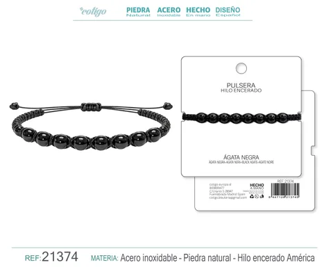 PULSERA HILO ENCERADO CON AGATA NEGRA