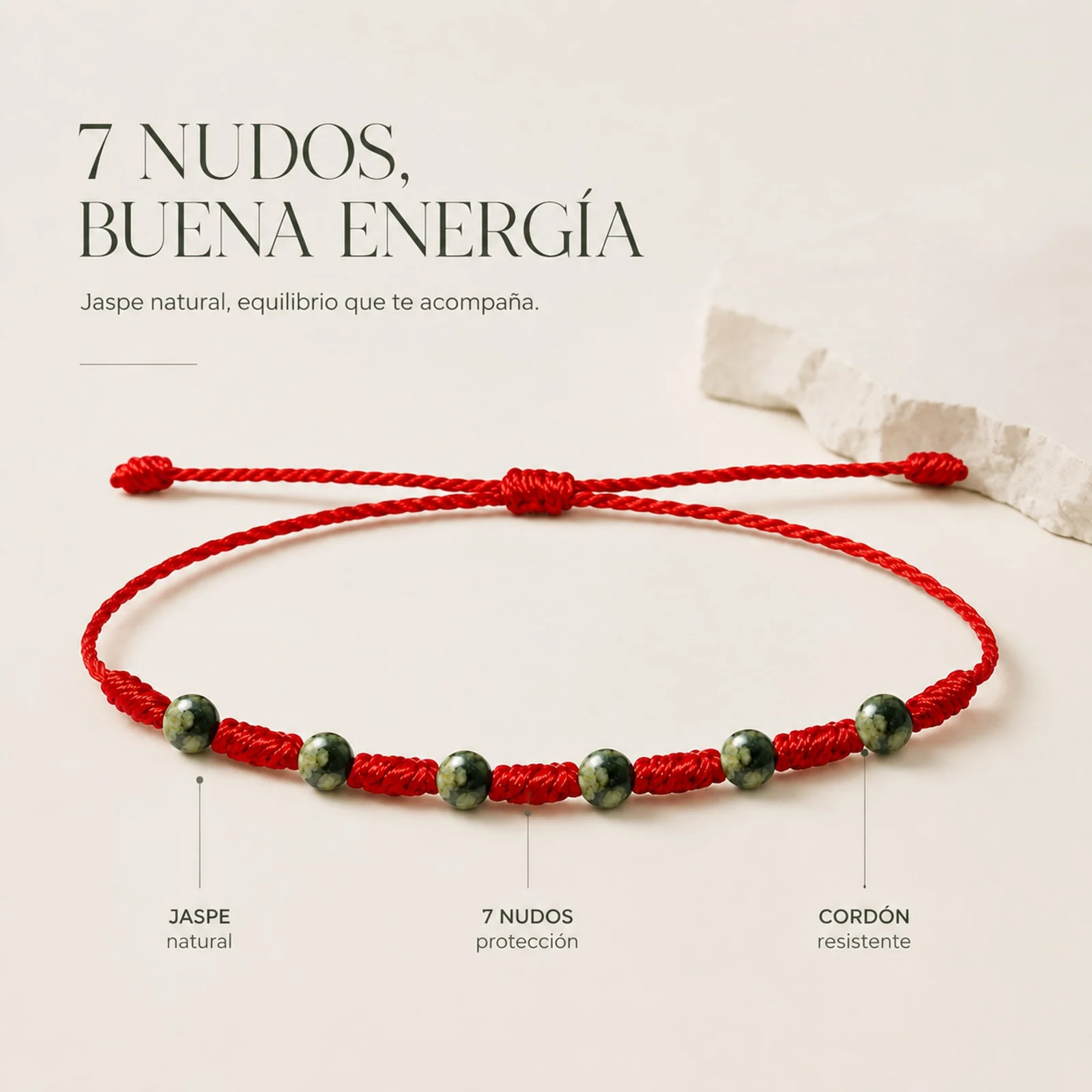 PULSERA 7 NUDOS CON  JASPE KAMBAMBA 4MM