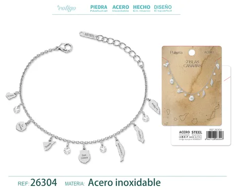 Pulsera 7 Islas de Canarias Acero Inoxidable Color Plateado