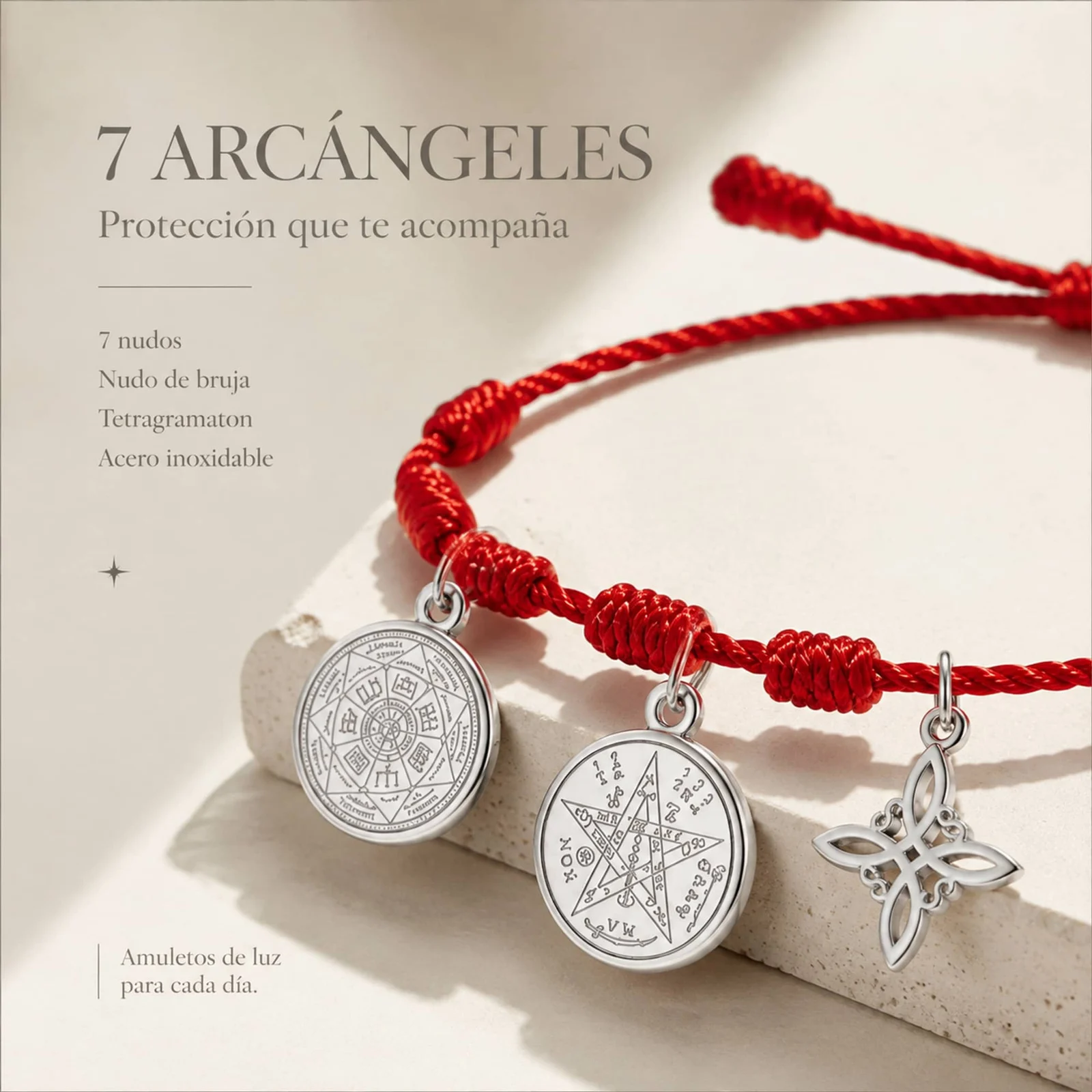 PULSERA 7 NUDOS CON TETRAGRÁMATON  NUDO DE BRUJA Y 7 ARCÁNGELES ACERO PLATEADO