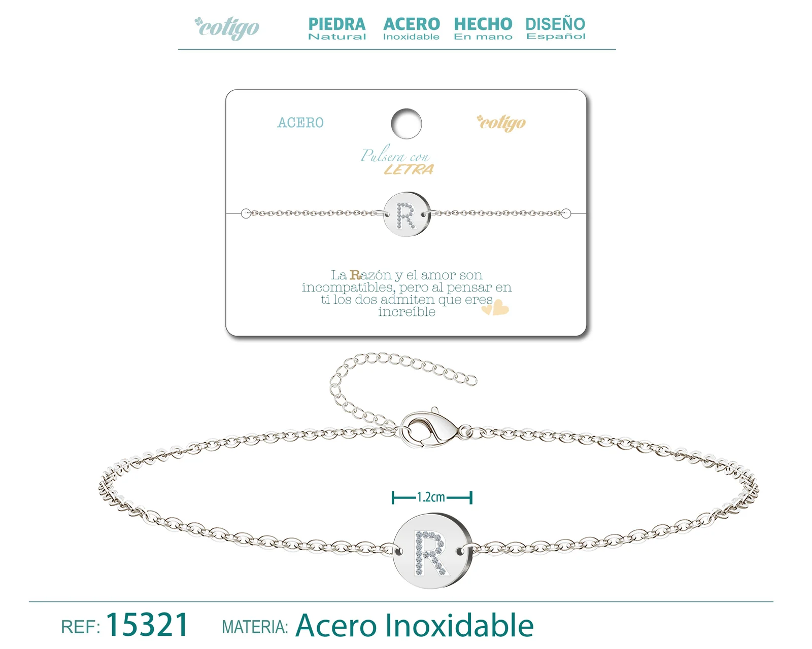 PULSERA LETRA R COLOR PLATEADO