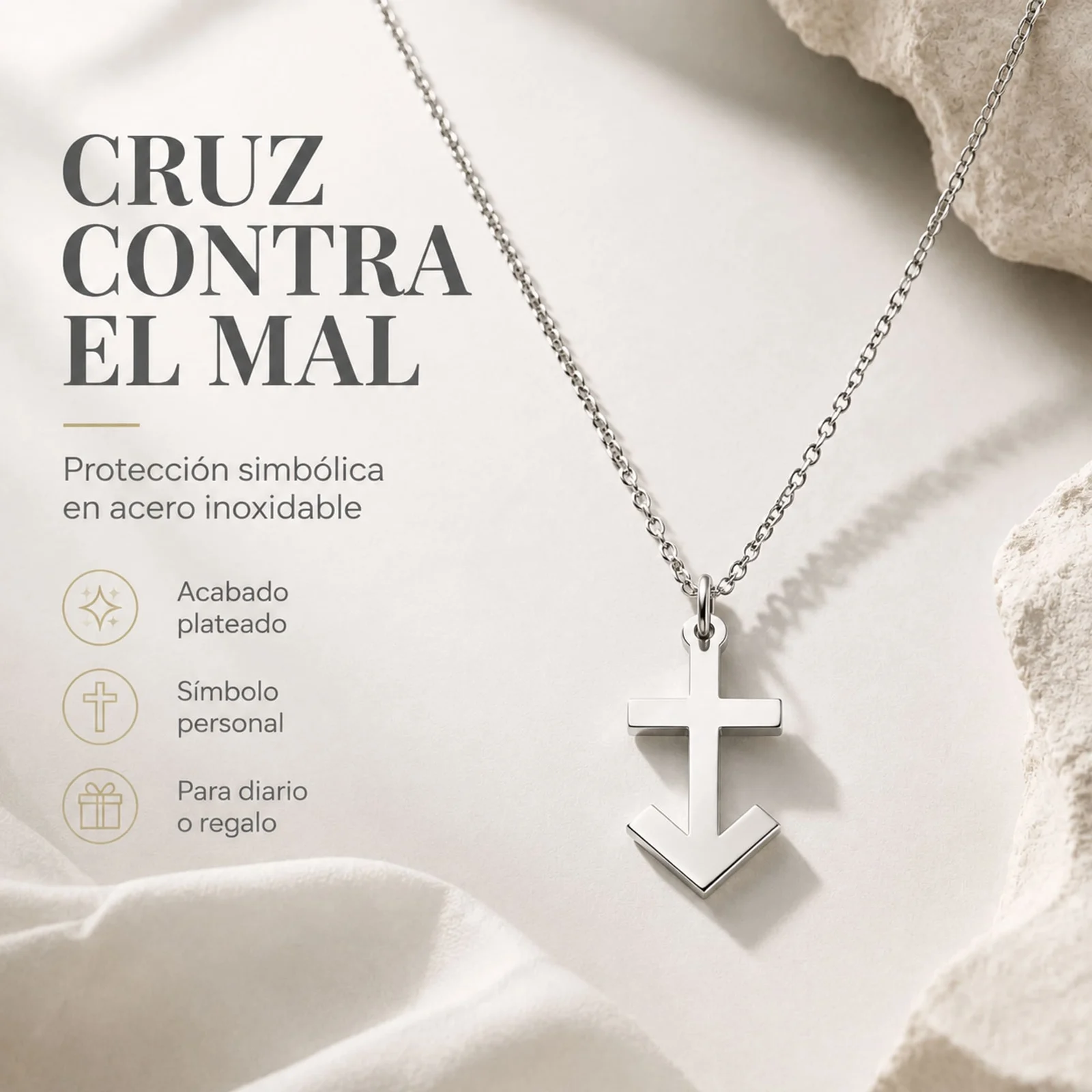 COLGANTE CRUZ CONTRA EL MAL ACERO COLOR PLATEADO