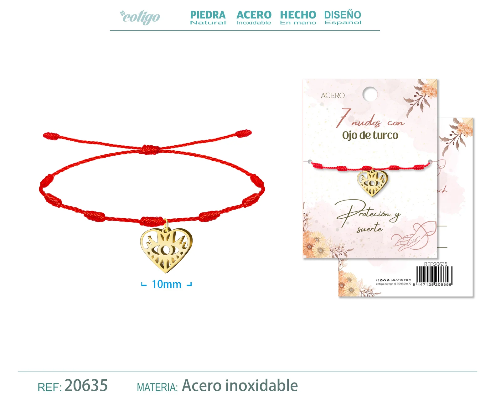 PULSERA 7 NUDOS CON OJO TURCO COLOR DORADO