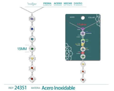 COLGANTE DE 7 CHAKRAS ACERO PLATEADO CON PIEDRA CIRCONITA