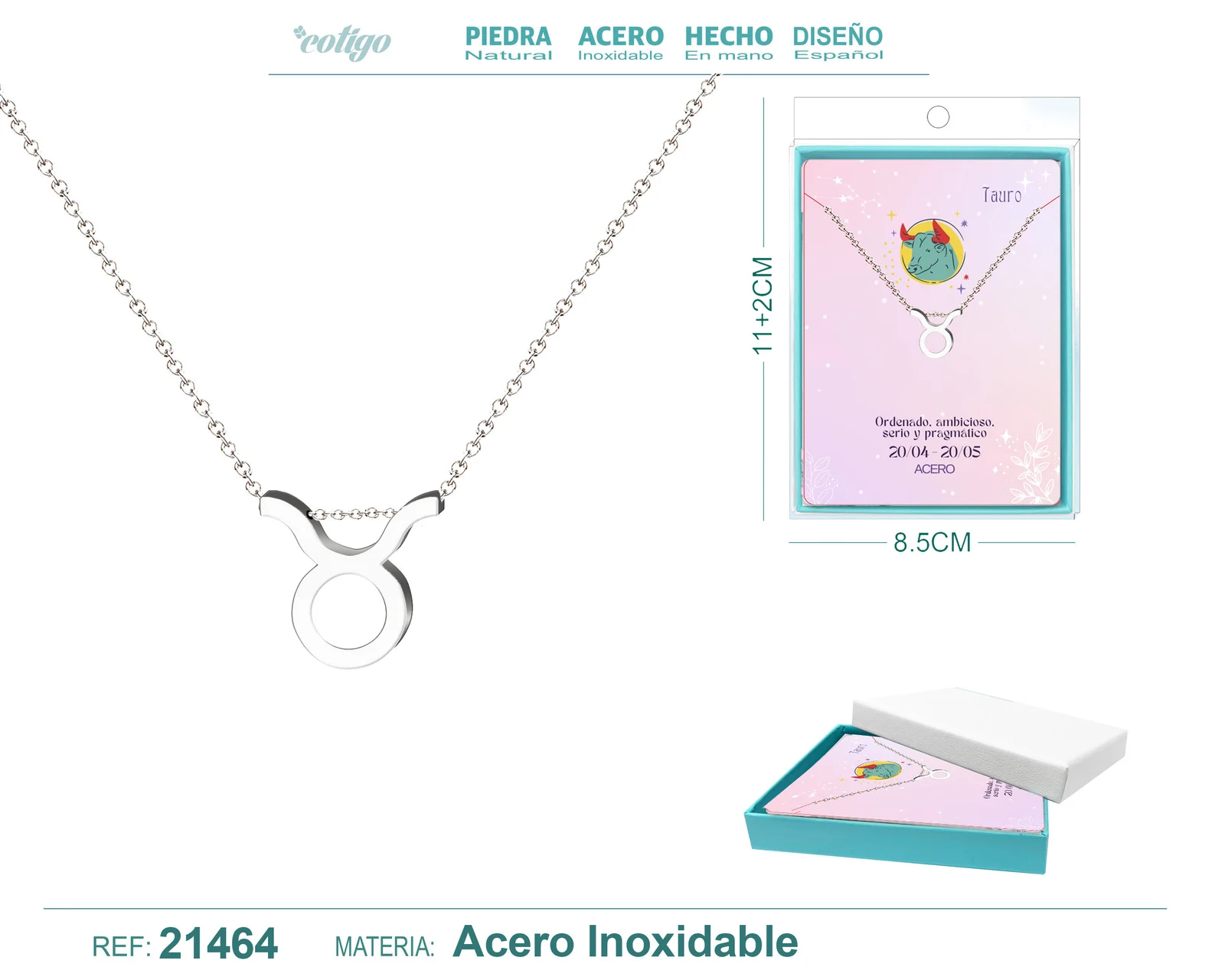 COLLAR ZODÍACO TAURO ACEROCOLOR PLATEADO