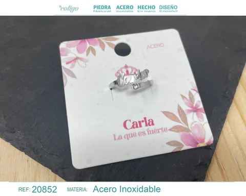 ANILLO NOMBRE CARLA ACERO COLOR PLATEADO