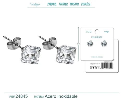 PENDIENTE DE CRISTAL CUADRADO 10MM CON ACCESORIO ACERO