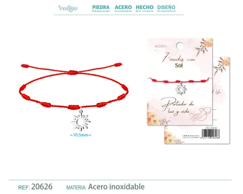 PULSERA 7 NUDOS CON SOL COLOR PLATEADO