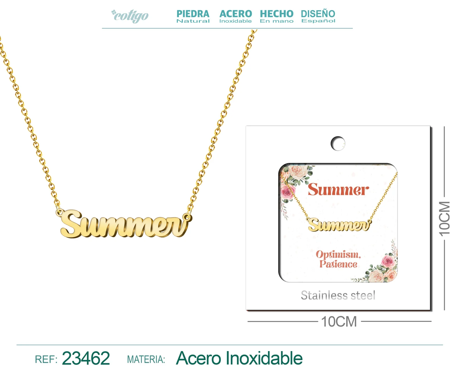 COLLAR NOMBRE INGLES SUMMER ACERO CON SOBRE