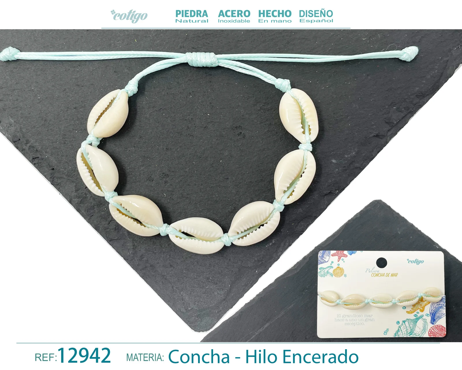 PULSERA HILO ENCERADO DE CONCHA