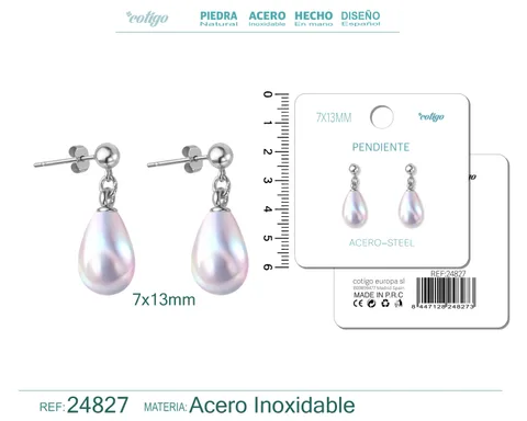 PENDIENTE DE PERLA GOTITA 7X13MM CON ACCESORIO ACERO