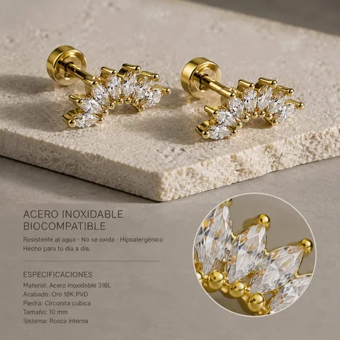 Pendiente-Piercing Bañado Oro 18K y con Circonita