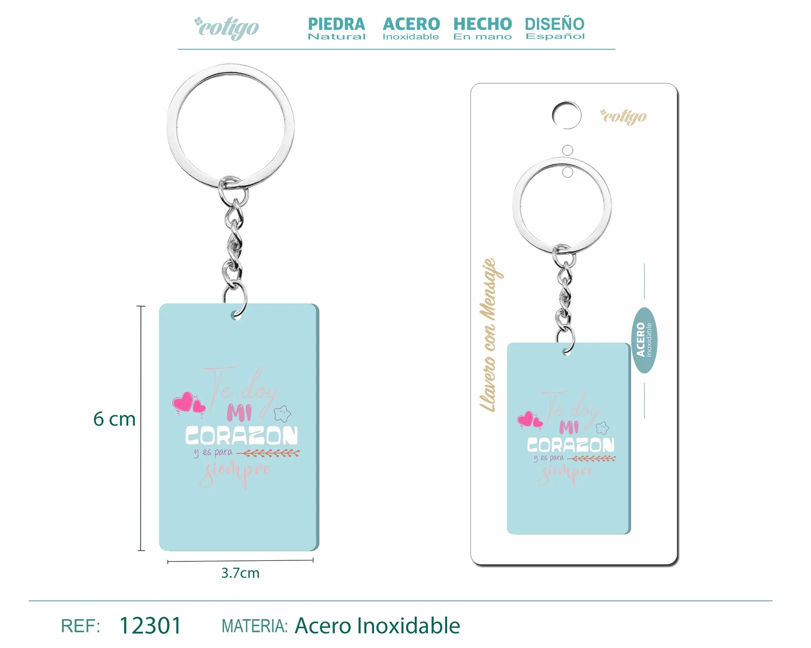 LLAVERO MENSAJE COLORES CON ACCESORIO ACERO
