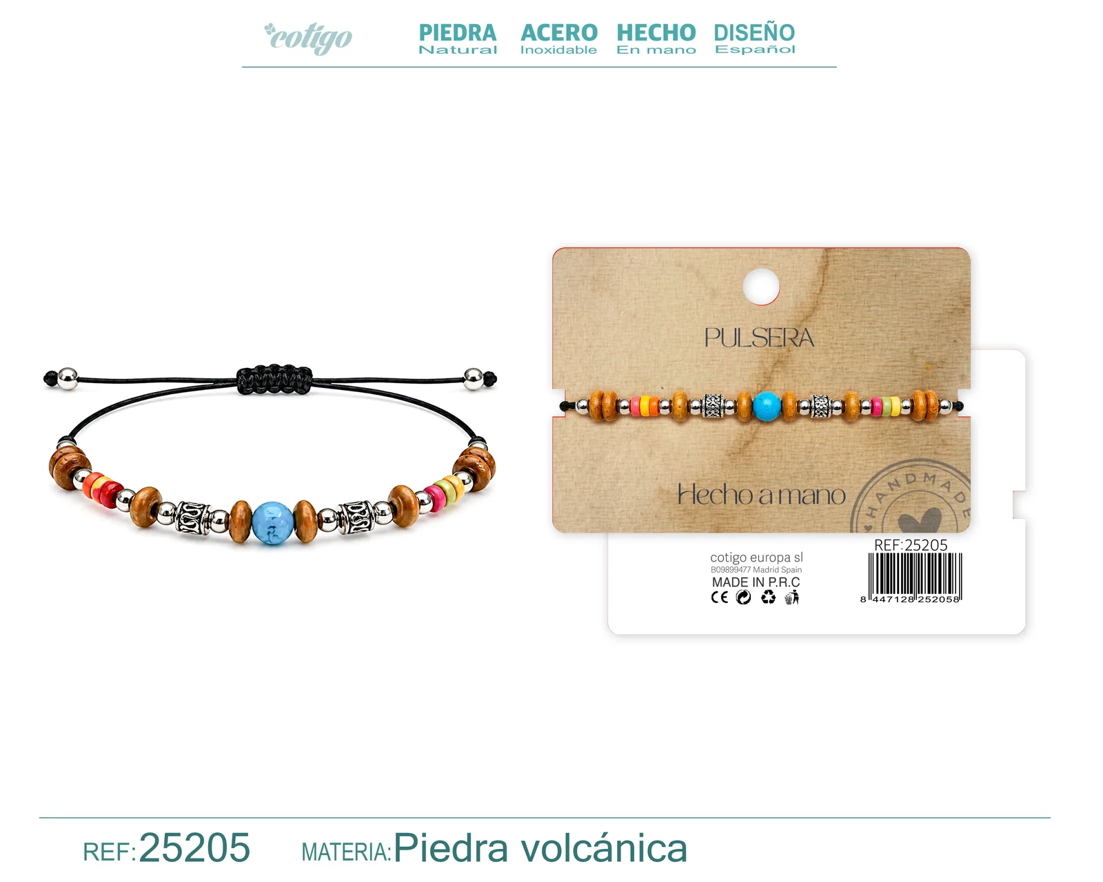 PULSERA PIEDRA VOLCANICA HECHO A MANO
