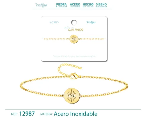 PULSERA OJO TURCOACERO DORADO