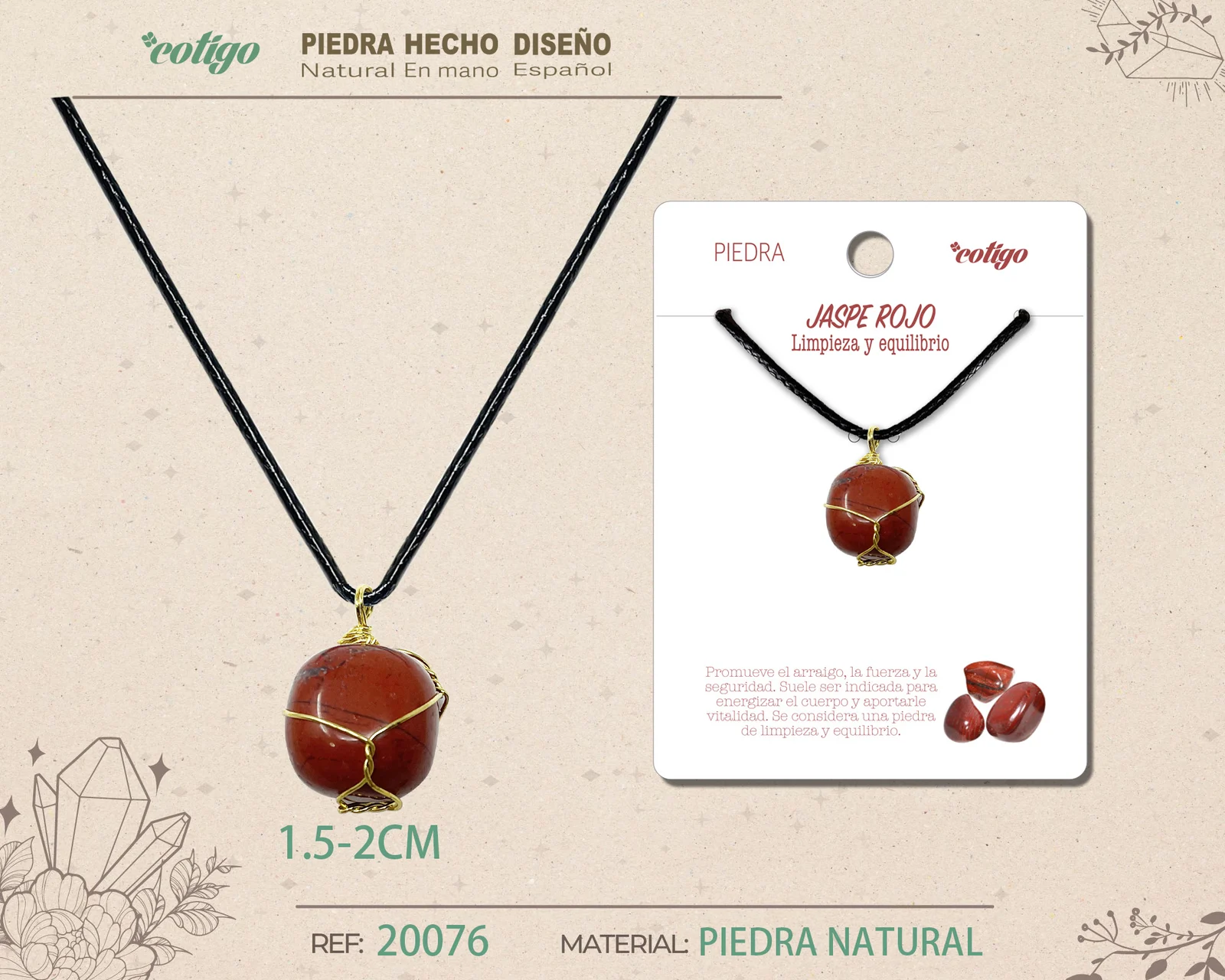 COLGANTE PIEDRA NATURAL- JADE ROJO