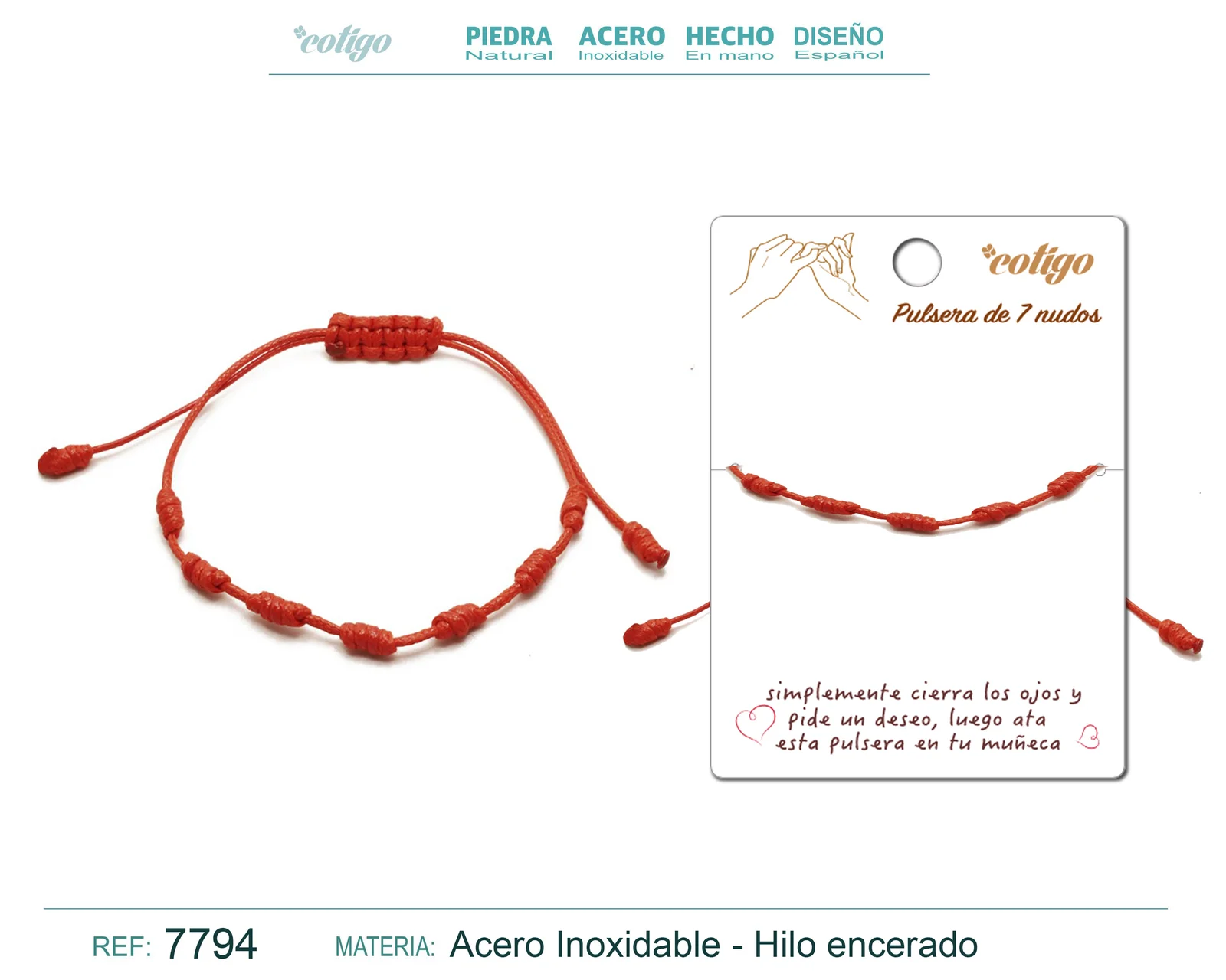 PULSERA 7 NUDOS DE HILO ENCERADO