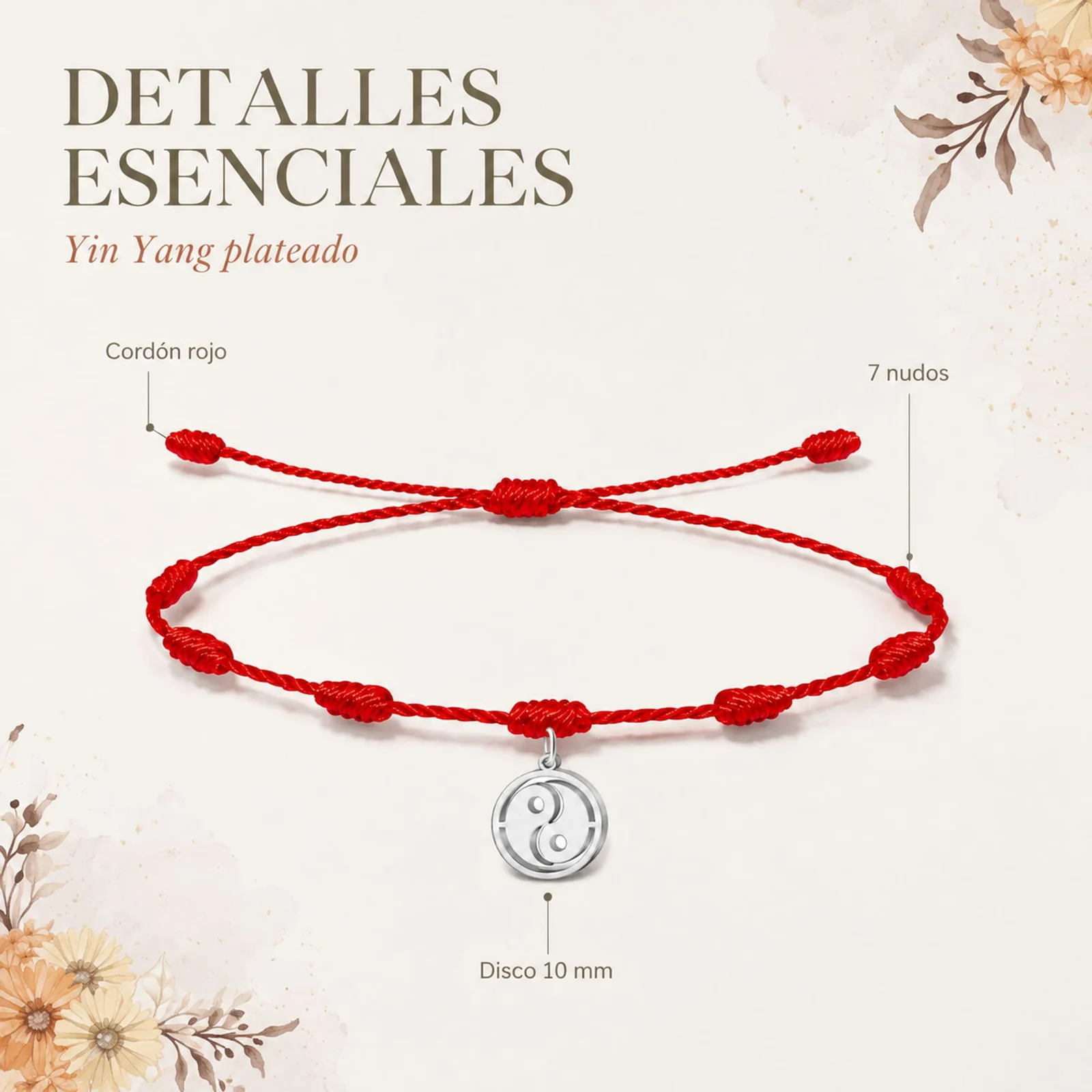 PULSERA 7 NUDOS CON YINYANG COLOR PLATEADO