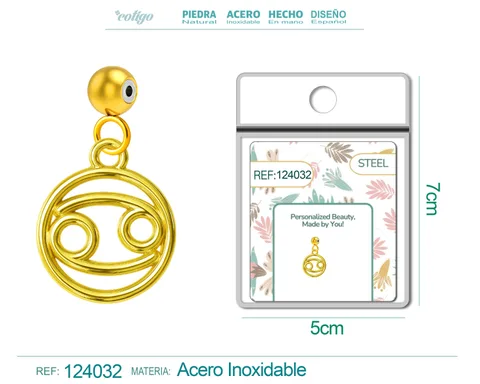 CHARM DE ZODÍACO CÂNCER ACERO COLOR DORADO-CON BOLA DE GOMA