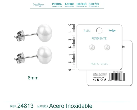 PENDIENTE DE PERLA OVLADA  8MM CON ACCESORIO ACERO