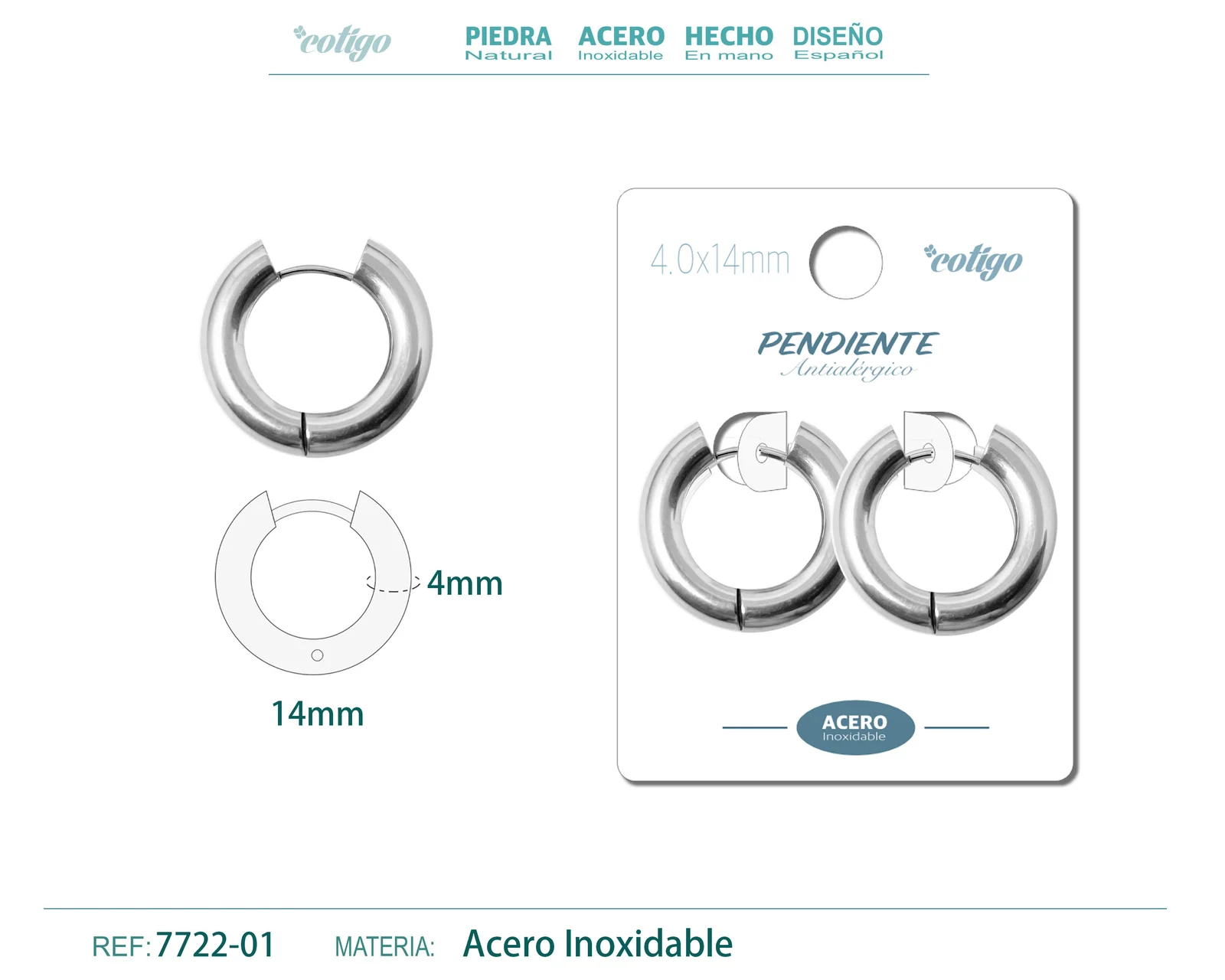 Pendiente Aro Acero 4.0x14mm Acero
