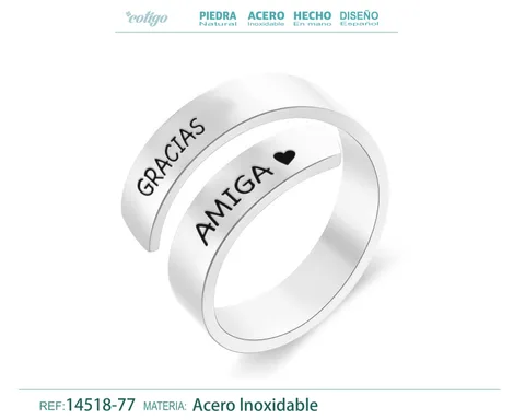 Anillo Acero con Mensaje Espa?ol Plateado