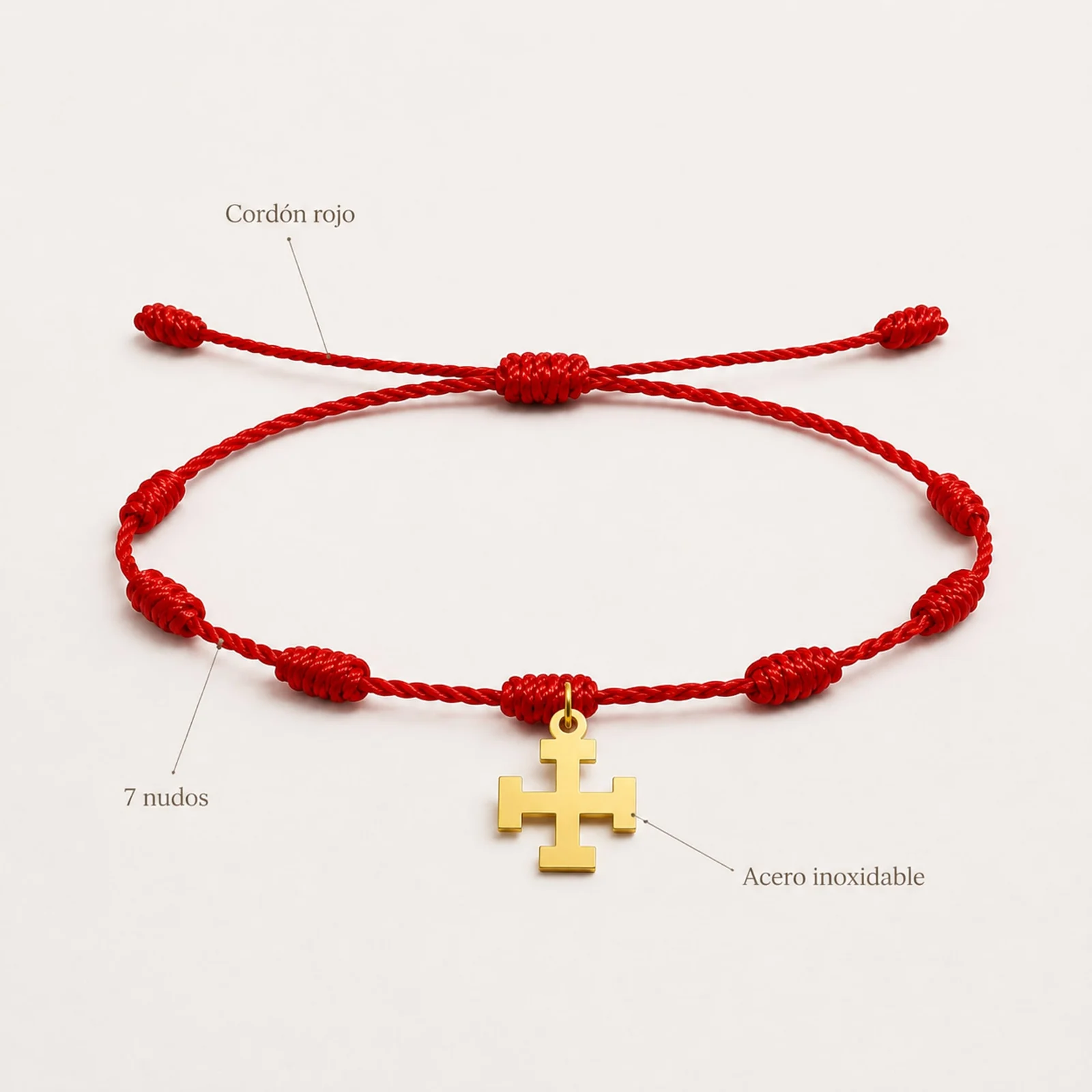 PULSERA 7 NUDOS CON CRUZ POTENZADA COLOR DORADO