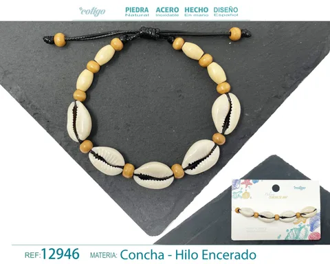 PULSERA HILO ENCERADO DE CONCHA